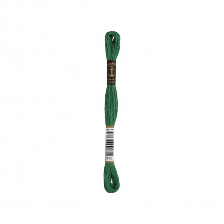 Meada de linha de bordar Anchor Stranded Cotton, filosele cor 211 verde